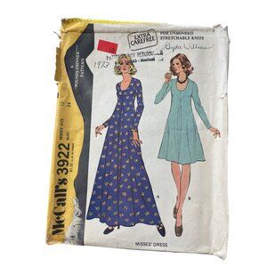70s McCalls 3922 Misses Dress Pattern Size 12 Vintage 1973 Stretchable Knits CUT
